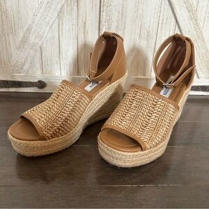 Steve Madden Lorant Raffia‎ Espadrille Wedge Sandals Boho Ankle Strap Platform 8